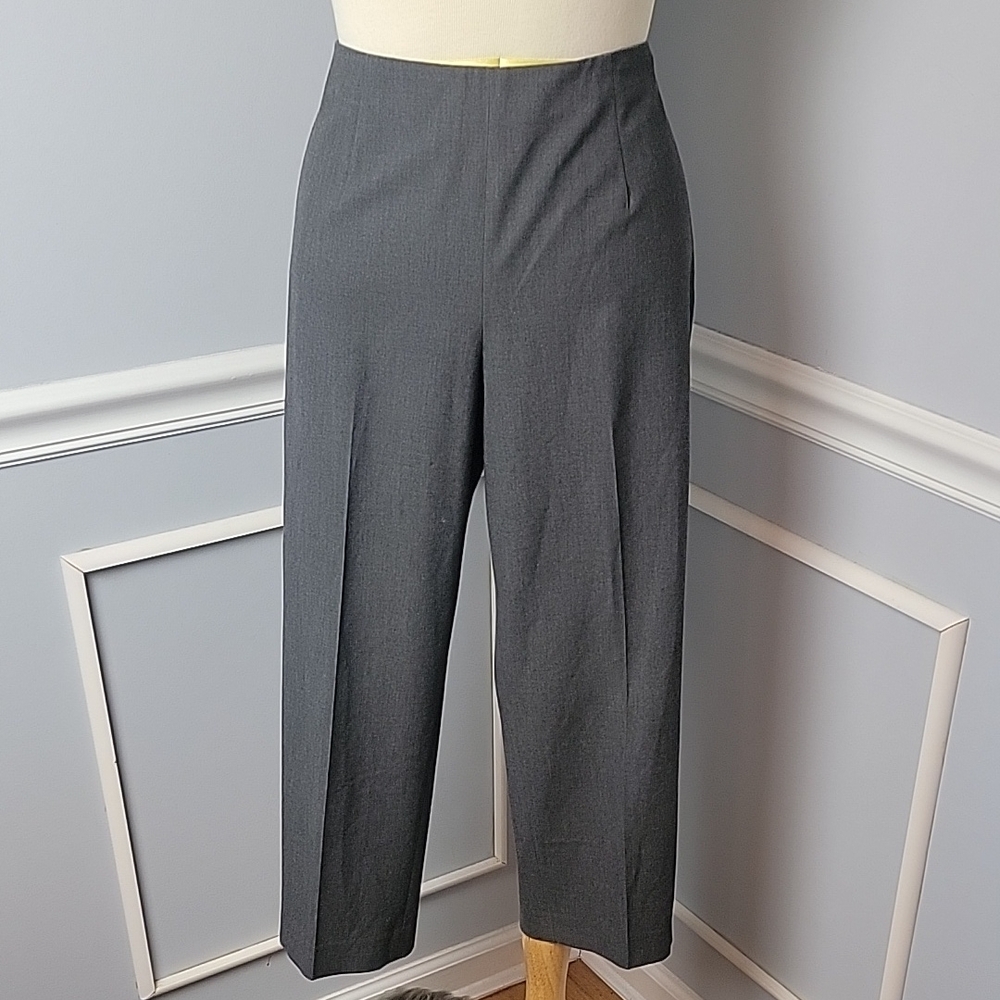 TALBOTS PETITES Gray Flat‎ Front Side Zip Cropped Stretch Dress Career Pants 6